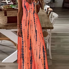 Tie Dye Spaghetti Dress Casual Loose V neck Ankle Cami Dress Women's Clothing