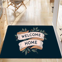 Letter Art Area Rug Leaf Pattern Washable Floor Mat for Bedroom Living Room
