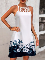 Floral Print Hollow Out Dress Casual Backless Summer Dress Women's Clothing