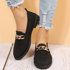 Women's Breathable Knit Sneakers with Metal Buckle