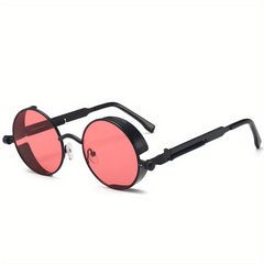 Round Sunglasses Cyberpunk Hippie Style Metal Frame UV Protection