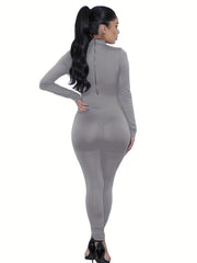 Solid Turtleneck Long Sleeve Jumpsuit Skinny Casual Long Length Women's Clothing
