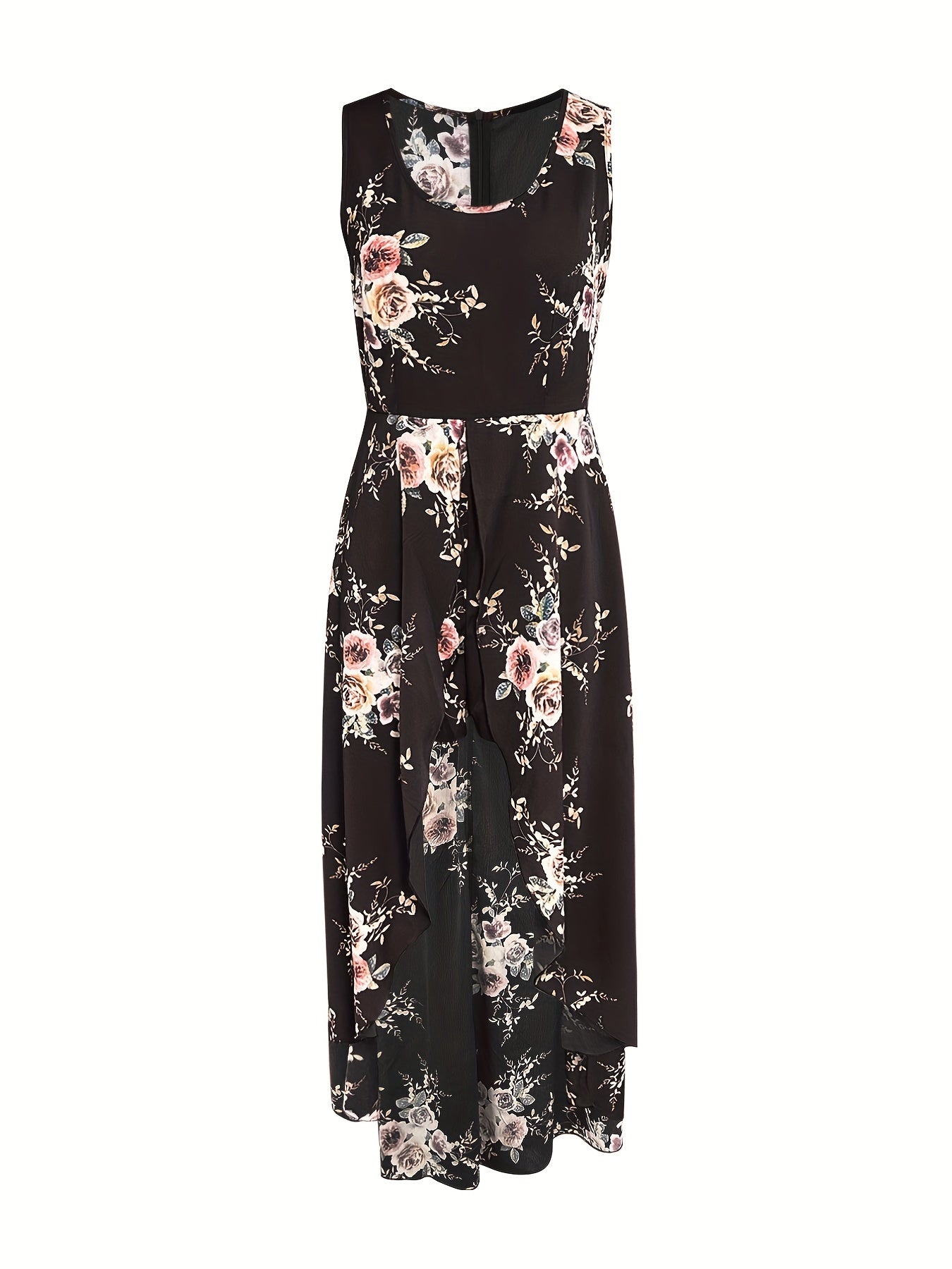Floral Print Sleeveless Romper With Skirt