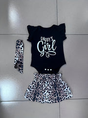 Leopard Print Romper Skirt & Headband Set for Baby Girls