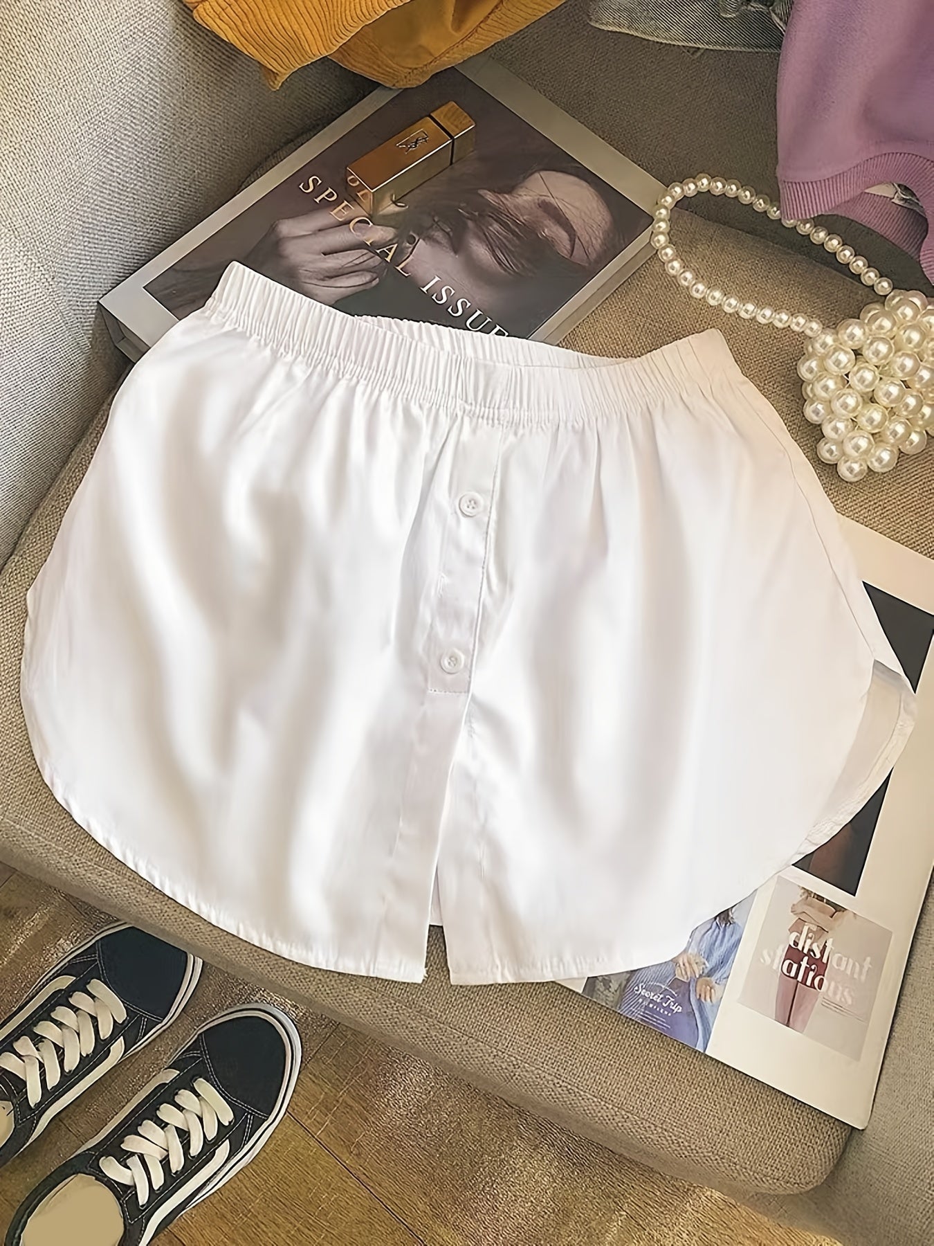 Solid Button Front Elastic Skirts Stylish Mini Skirts Women's Clothing