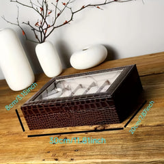 Crocodile Pattern 12-Digit Watch Box Leather Storage Display Jewelry Box