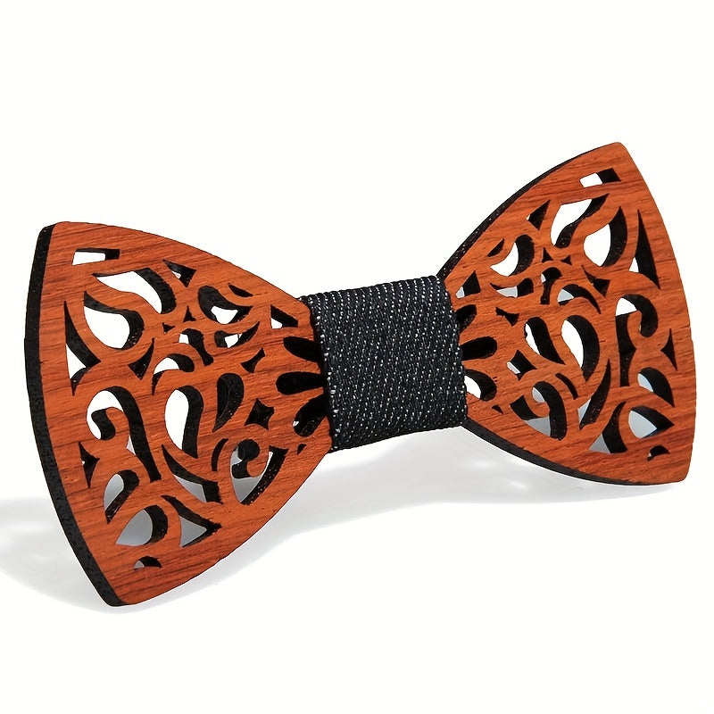 Wooden Bow Tie Vintage Adjustable Strap Bowtie Engraved Natural Wood Neck Tie
