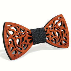 Wooden Bow Tie Vintage Adjustable Strap Bowtie Engraved Natural Wood Neck Tie