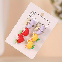 3 Pairs Rainbow & Strawberry Clip On Earrings Teen Party Accessories