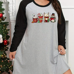 Plus Size Christmas Lounge Dress Women's Plus Snowman Drinks Raglan