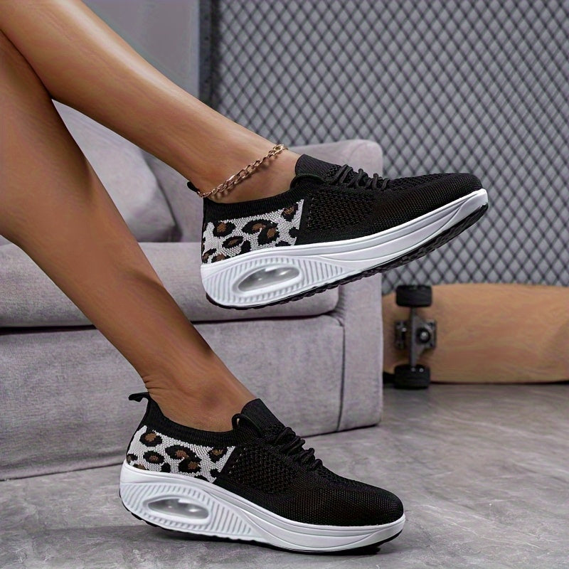 Leopard Print Chunky Sneakers Lightweight Slip-on Casual Shoes