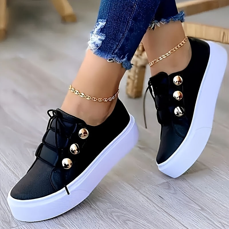 Lace-up Skate Sneakers Platform PU Leather Flat Shoes