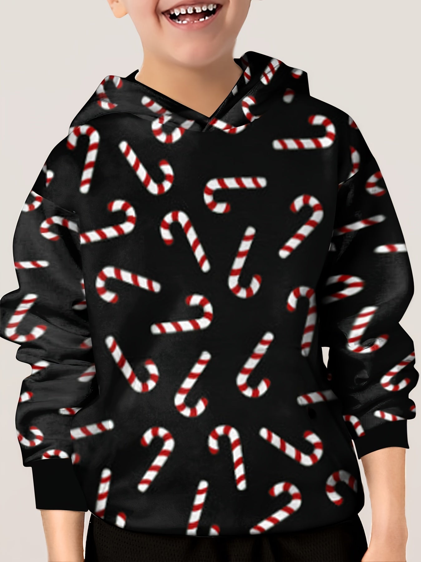Candy Cane Print Kid's Hoodie Unisex Pullover Hooded Top