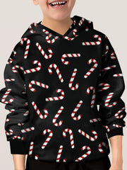 Candy Cane Print Kid's Hoodie Unisex Pullover Hooded Top