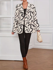 Allover Print Lapel Neck Blazer Business Casual Flap Pockets Long Sleeve Blazer