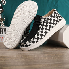Checked Pattern Canvas Skateboard Shoes, Lace-Up, Lightweight