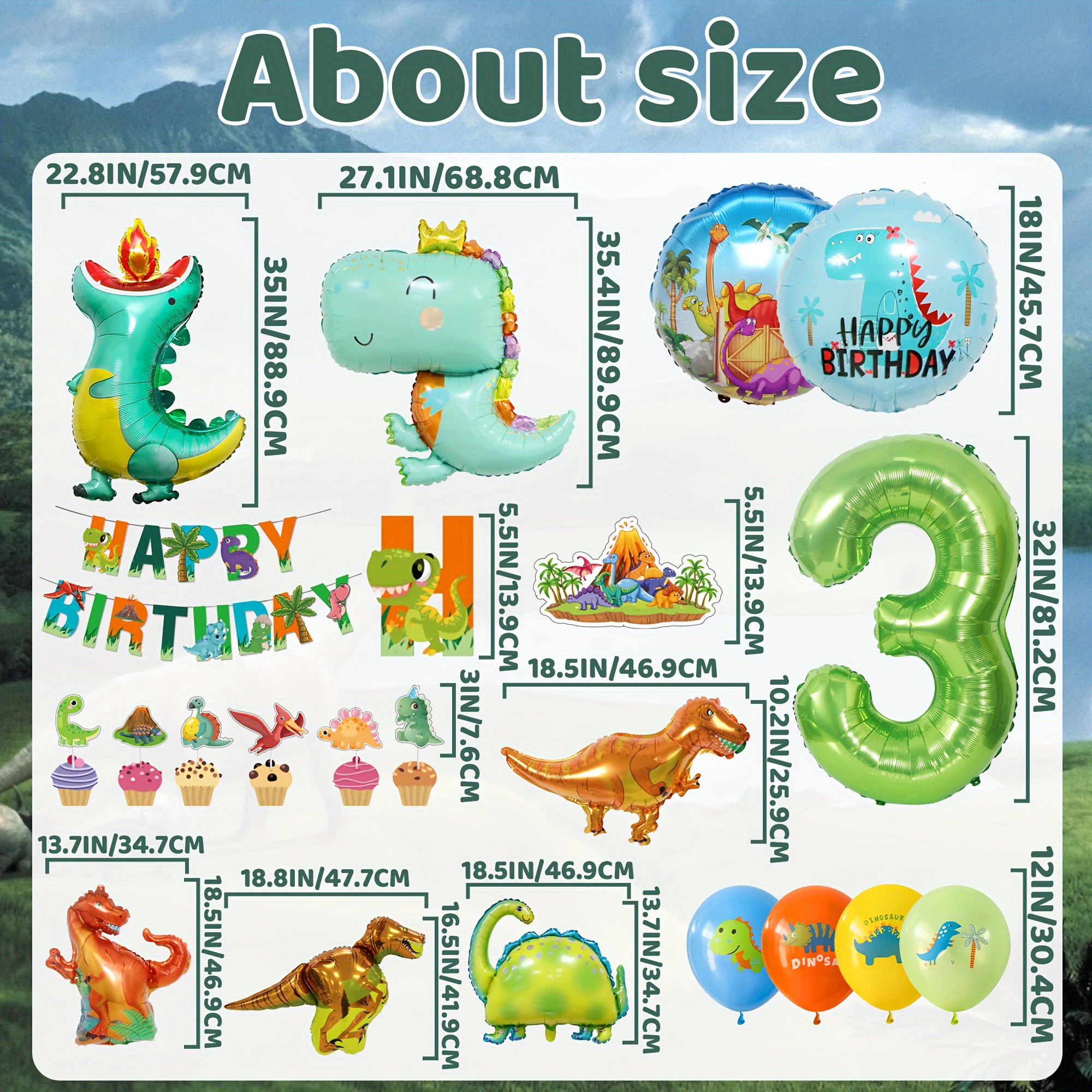 Dinosaur Birthday Decorations Set - Banners, Foil Balloons, Latex Balloons