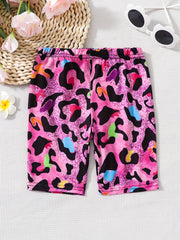Toddler Girls Colorful Leopard Graphic Elastic Waist Casual Sports Bike Shorts