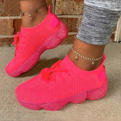 Women's Mesh Breathable Platform Sneakers - Casual Sports