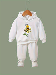 OERYUI Flower & Bee Print Hooded Set For Sports Spring Fall