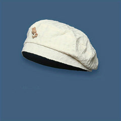 Rabbit Beret Solid Embossed Breathable Octagonal Hat