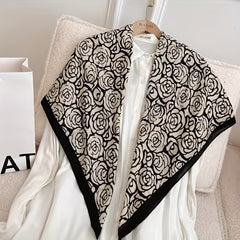 Vintage Block Shawl Square Scarf with Herringbone Stripe Pattern