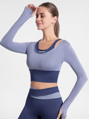 Quick Dry 2-in-1 Padded Workout Top for Women Long Sleeve Yoga Top