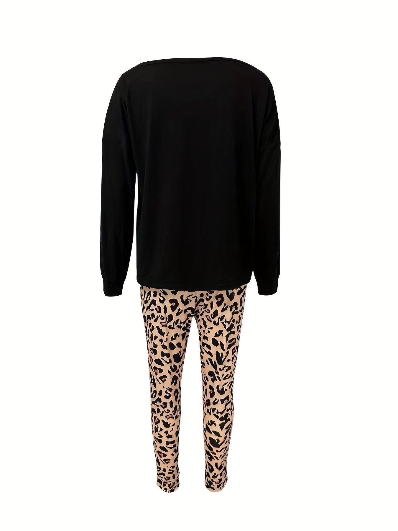 Leopard Print Lounge Set Long Sleeve Top & Pants Women's Loungewear