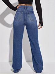 High Waist Ripped Straight Jeans Distressed Loose Fit Baggy Denim Pants
