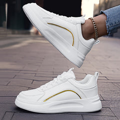 Flat Skate Shoes Lace Up Faux Leather Sneakers Casual Outdoor Walking