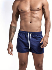 Men's Solid Beach Shorts Quick-drying Drawstring Sports Shorts