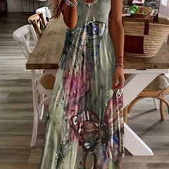 Butterfly Print V Neck Dress Short Sleeve Casual Dress for Spring & Summer