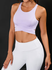 Stylish Purple U Neck Cross Strap Yoga Tank Top