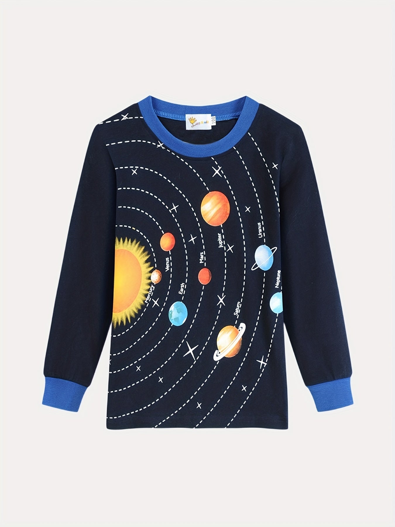 Boys Space Planets Graphic Cotton Pjs Sleepwear Set