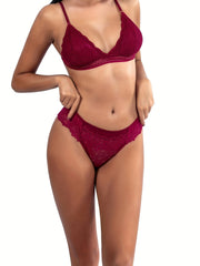 Solid Lace Drop Waist Panties Plus Size 3pcs