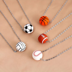 Sports Bomb Silicone Basketball Pendant Stainless Steel Necklace Men Women