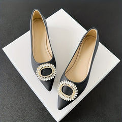 Women's Rhinestone Slip On Low Chunky Heel Shoes