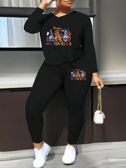 Women's Plus Gnomes & Letter Graphic V Neck Top & Leggings Outfits 2 Piece Set