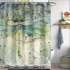 Dragonfly Shower Curtain with Hooks - Waterproof Polyester Bathroom Decor