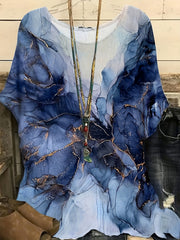 Glitter Marble Print Round Neck Top