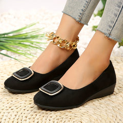 Women's Slip On Wedge Shoes with Buckle Decor