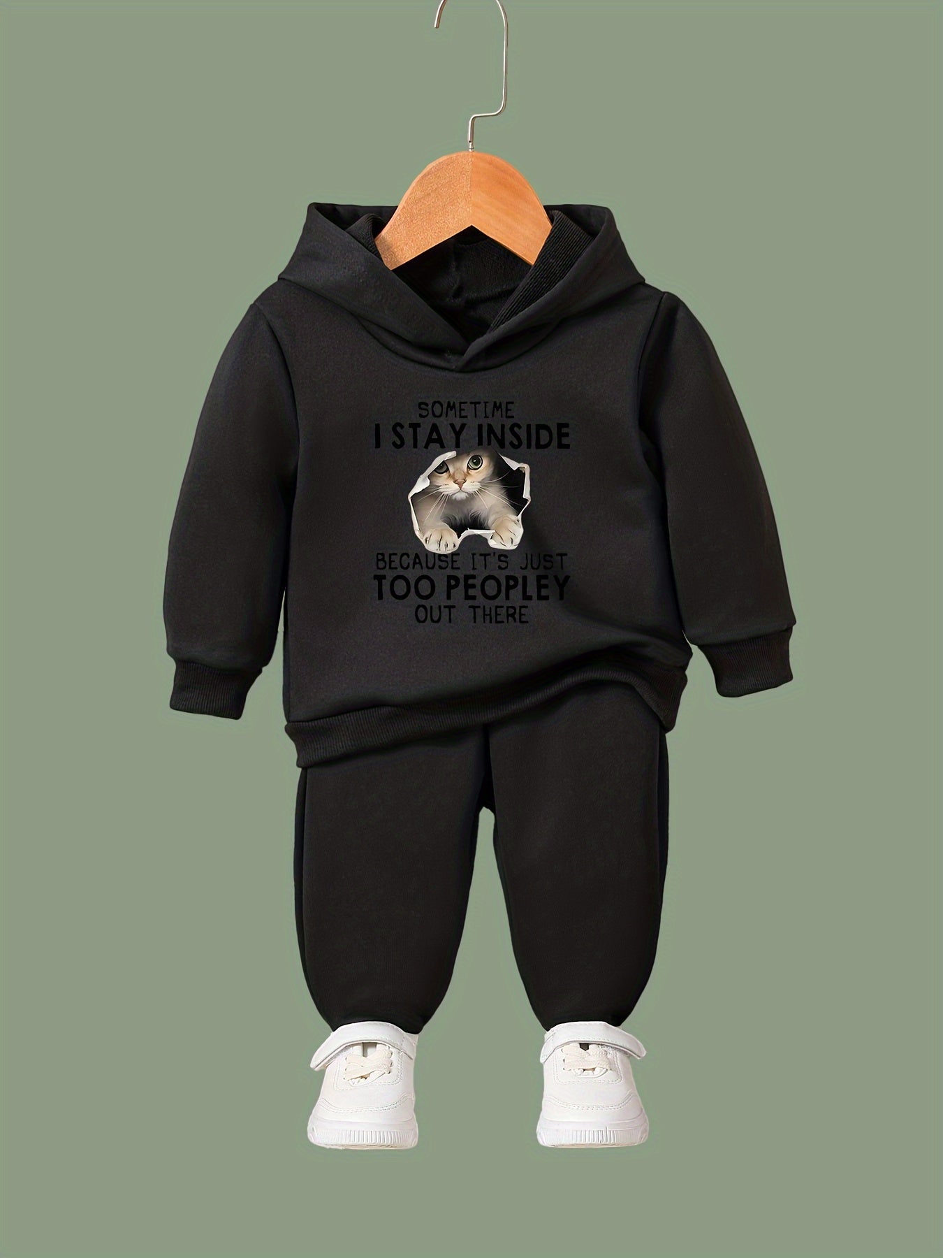 Girls Cat Graphic 2pcs Set Casual Activewear for Spring Fall Sports