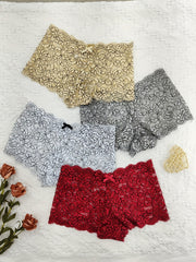 4 Pcs Lace Boyshort Panties Scalloped Trim Bow Tie Women's Lingerie