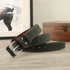 Men's Leather Suede Fabric Belt Pin Buckle 1.5in Wide