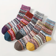 5 Pairs Geometric Pattern Colorblock Women's Stockings