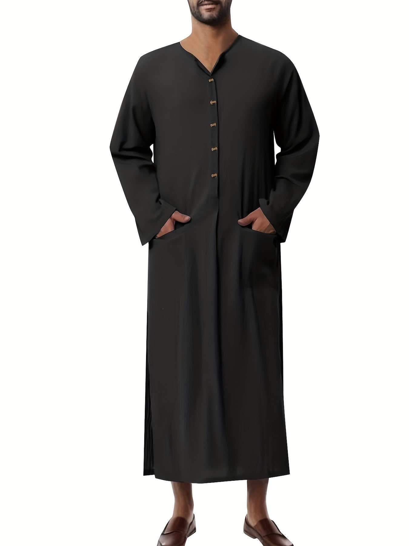 Cotton Muslim Men Long Sleeve Thobe Saudi Arab Kaftan Islamic Dubai Robe