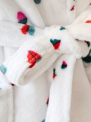 Heart Print Fuzzy Night Robe Long Sleeve Robe Women's Sleepwear
