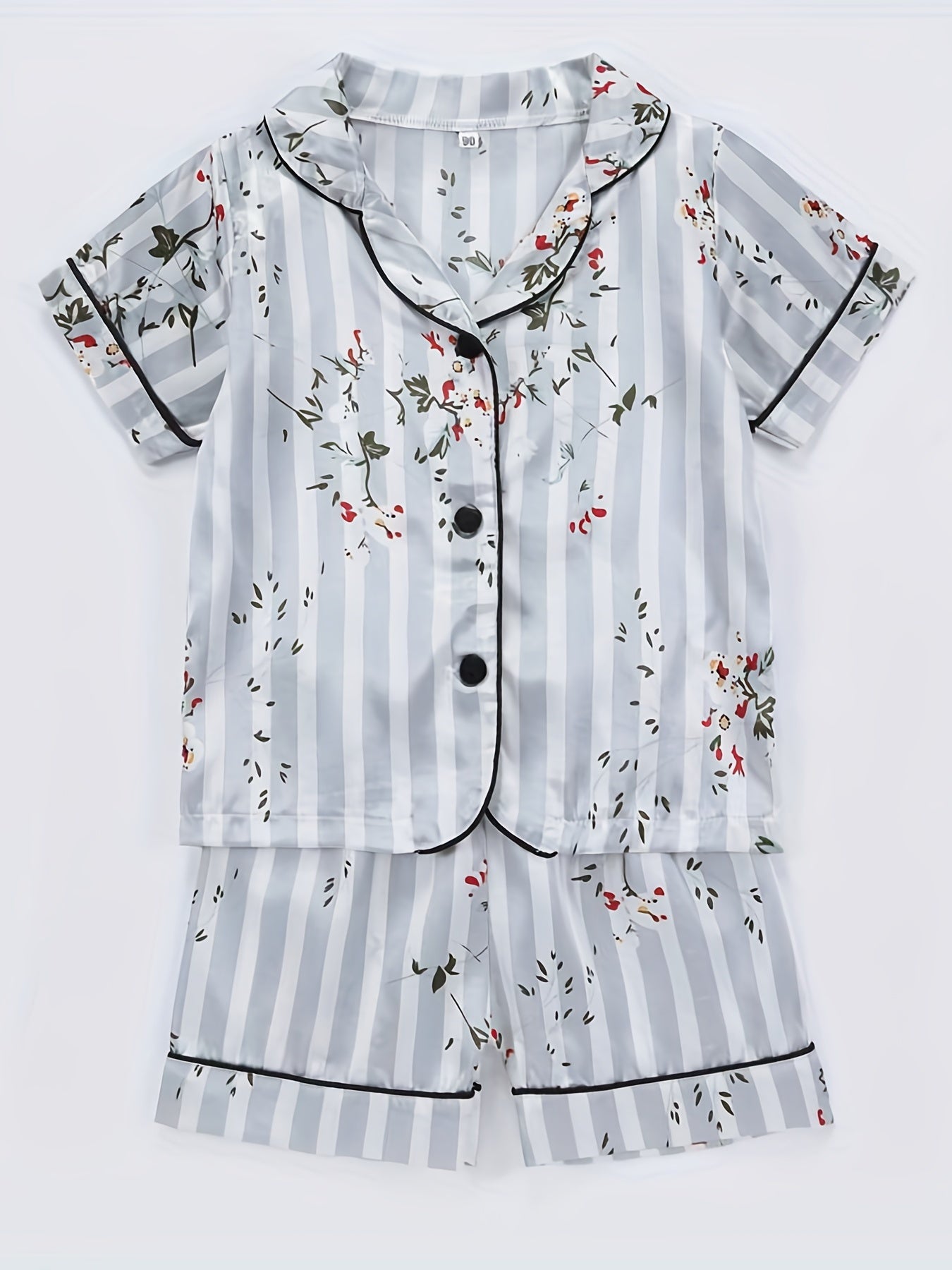 Kids Satin Pajamas Sets Girls Boys Button Down Pjs Short Sleeve Nightwear
