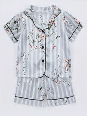 Kids Satin Pajamas Sets Girls Boys Button Down Pjs Short Sleeve Nightwear