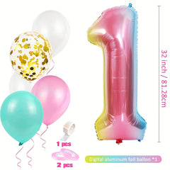 1st Birthday Balloon Decoration Set with Happy Birthday Banner and Foil Balloons
